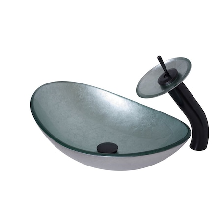 Novatto Argento Oval Glass Vessel Bathroom Sink Set, Oil Rubbed Bronze NSFC-70328031001ORB